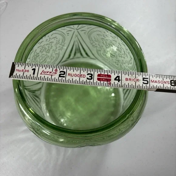 Hazel Atlas Uranium Glass 'Royal Lace' Cookie Jar No Lid Depression Glass Glows - Picture 6 of 8